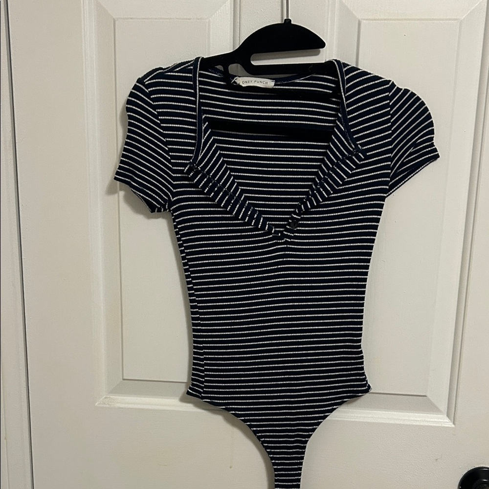 Honey Punch Striped Navy and White Top